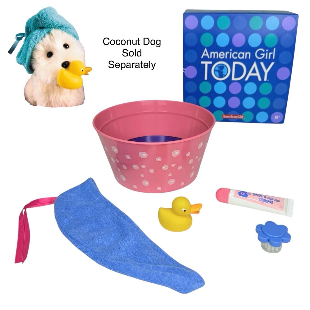 American Girl Coconut Spa Accessories Bath Tub Duck Toy Towel Shampoo Brush Box - Picture 8 of 8